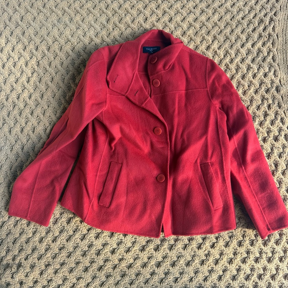 Talbot Jacket‎ Blazer Womens Size 14P Wool Blend Collar Button Front Pockets Red